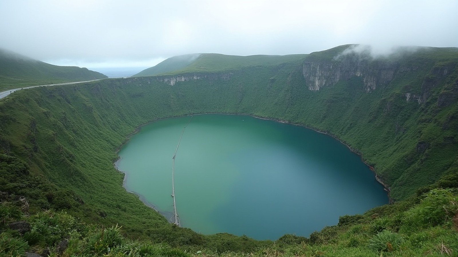 Sete Cidades twin volcanic crater lakes seen from Vista do Rei viewpoint on São Miguel island, Azores Portugal